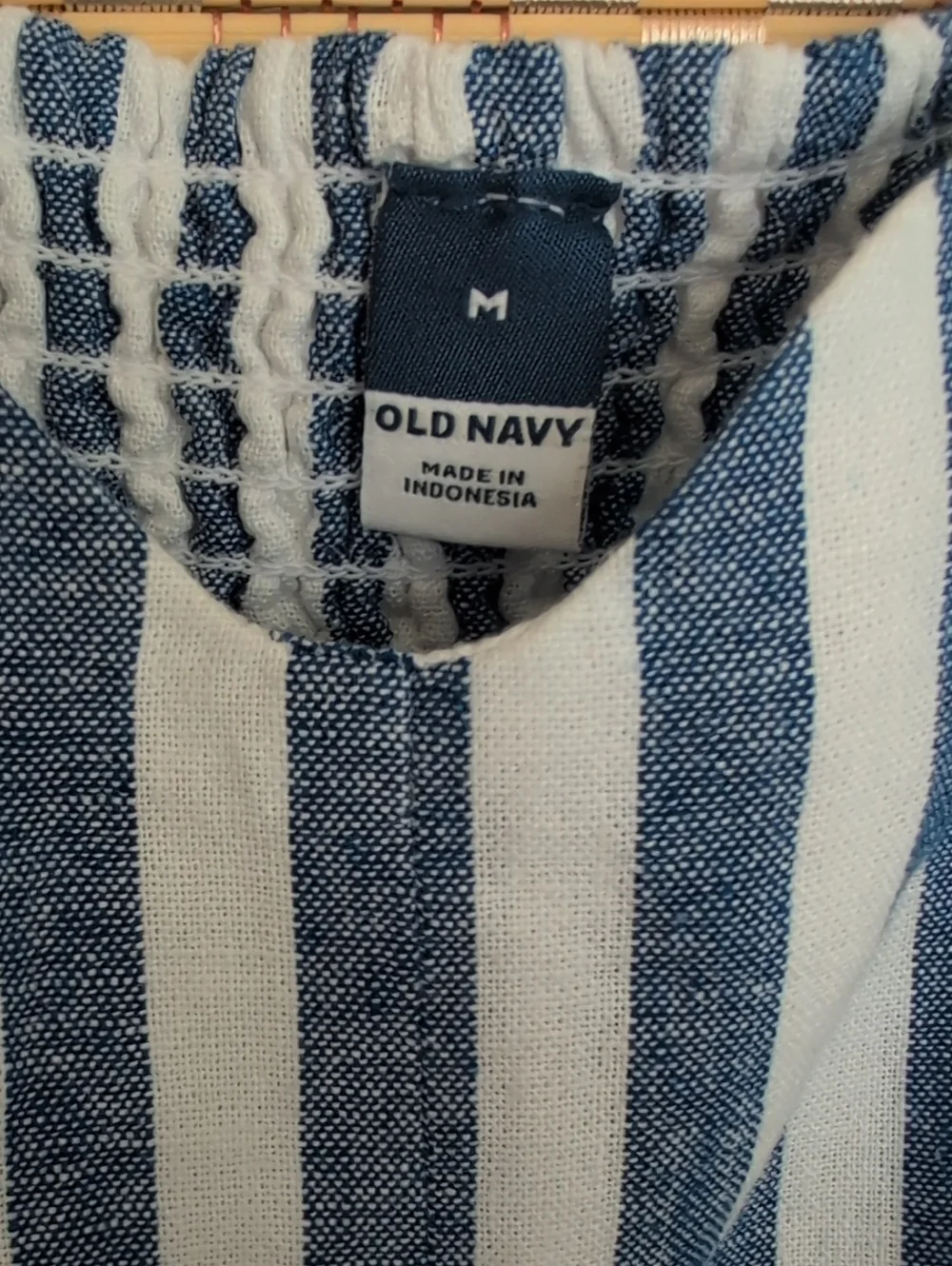 Old Navy, Navy and White Striped Sleeveless Linen Dress With Pockets - Picture 2 of 9